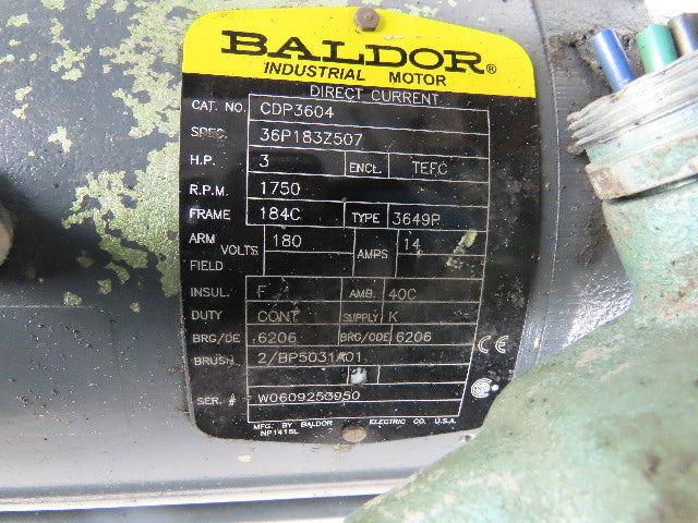 SEW-EURODRIVE S72LP145 3Hp 180VDC Gear Motor W/Brake 71.32:1 Ratio BaldorCDP3604