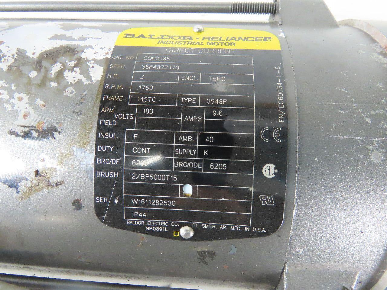 Sew Eurodrive S72LP145 2Hp 180VDC Gear Motor 71.32:1 Ratio Brake Baldor CDP3585