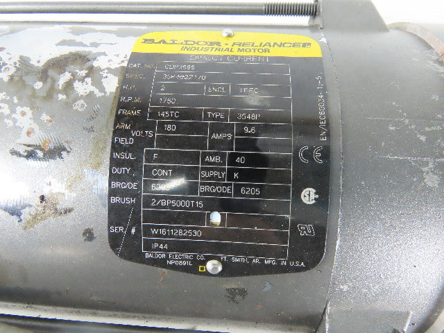 Sew Eurodrive S72LP145 2Hp 180VDC Gear Motor 71.32:1 Ratio Brake Baldor CDP3585