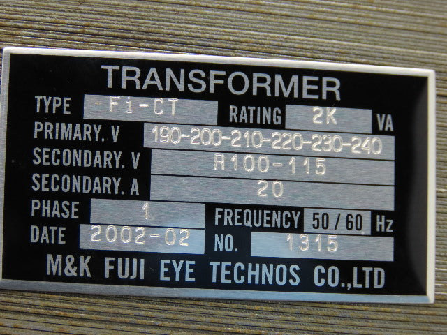Fuji Fi-CT 2Kva Transformer 190-200-210-220-230-240V Pri R100-115V Sec 1Ph