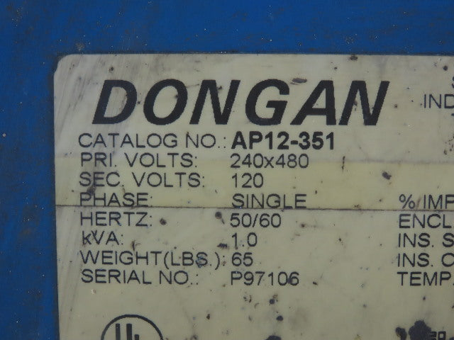 Dongan AP12-351 1KVA General Purpose Transformer 240x480HV 120LV