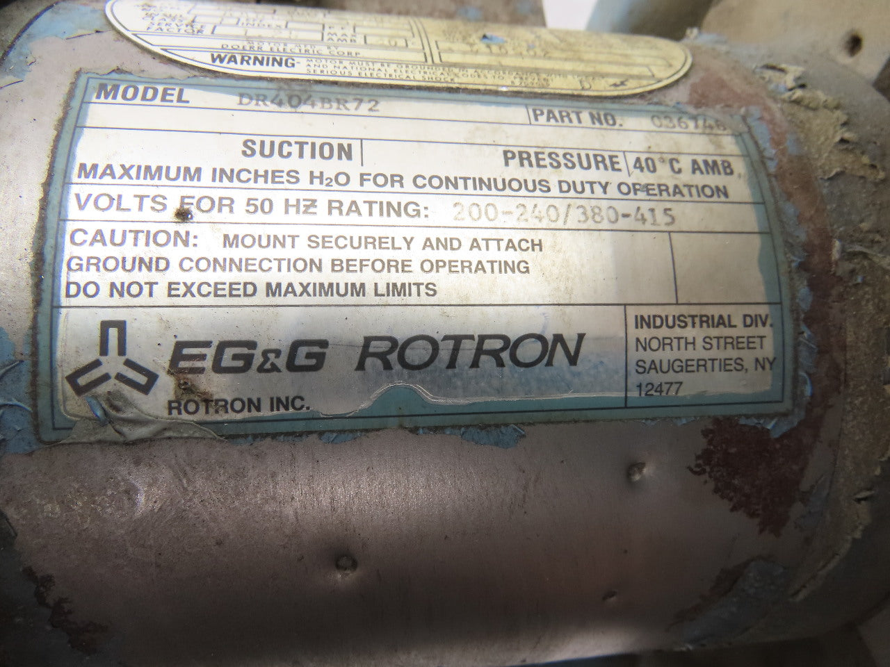 EG&G Rotron 036746 DR404BR72 3/4Hp Regenerative Vacuum Blower 230/460V 3Ph