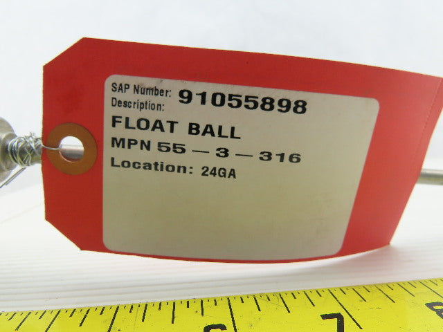 55-3-316 3" Dia. 316 Stainless Steel Float Ball W/ 1/4"x24" Long Rod