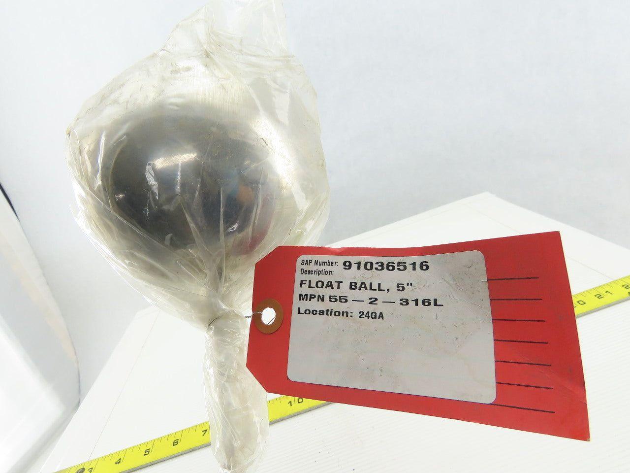 55-2-316L 5" Dia. 24Ga 316 Stainless Steel Float Ball W/ 1/4"x24" Long Rod