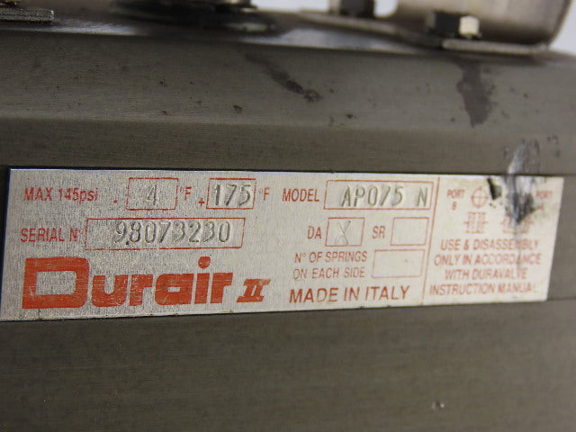Durair II AP075N Pneumatic Actuator W/2" NPT 3 Way Valve