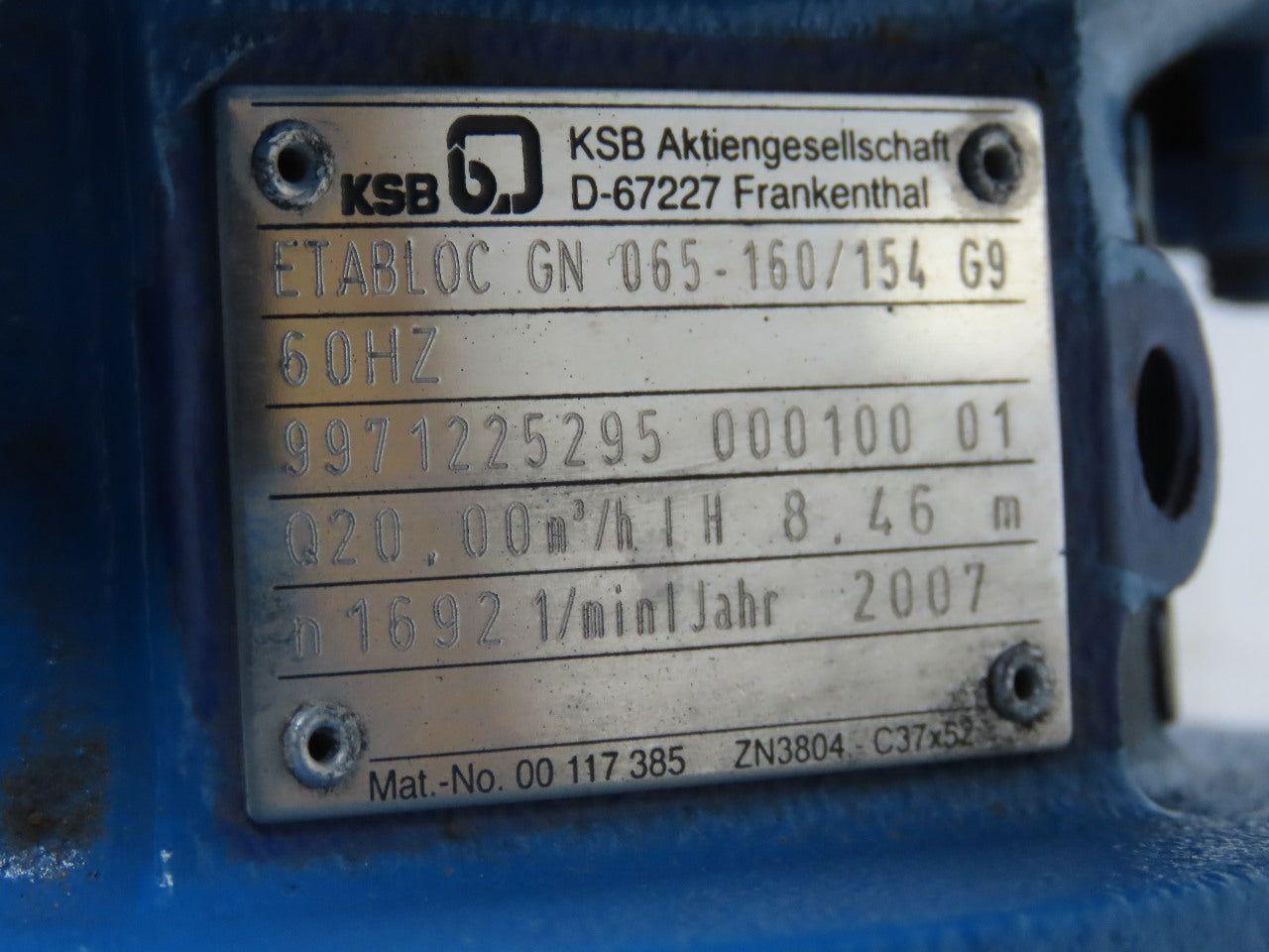 KSB ETABLOC GN 065-160/154 1.75Kw 2-1/2"x3" Centrifugal Pump End Suction 480Y