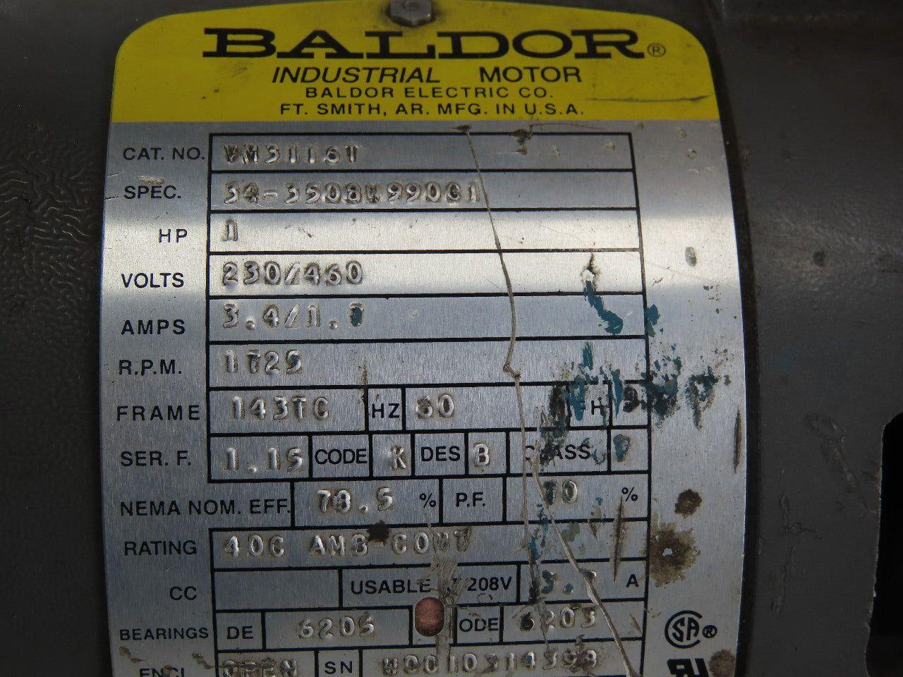 Baldor VM31116 1HP Electric Motor 143TC Frame 208-230/460V 3Ph 1125RPM