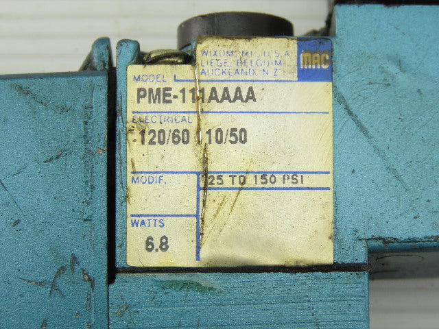 MAC 811C-PM-111A-152 Pneumatic Air Solenoid Valve W/PME-11AAAA 120V Coil