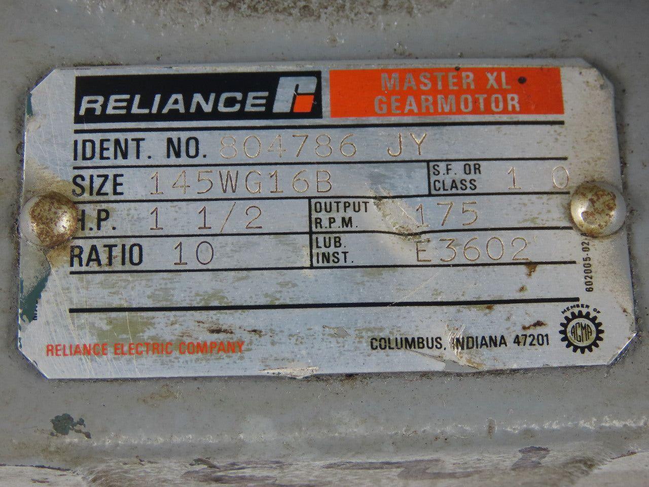 Reliance 804786JY 10:1 Gear Box Speed Reducer 1-1/2Hp 7/8" Output Shaft
