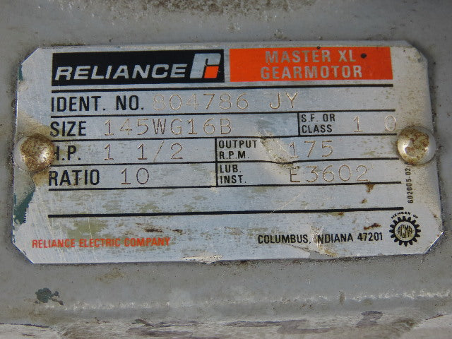 Reliance 804786JY 10:1 Gear Box Speed Reducer 1-1/2Hp 7/8" Output Shaft