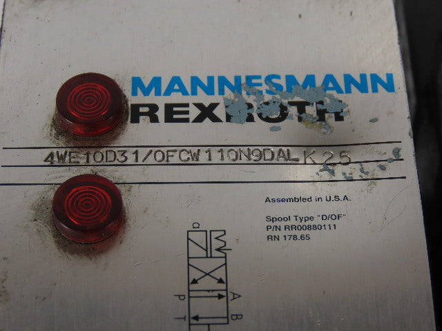 Rexroth 4WE10D31/0FCW110N9DAL 4/2 Way Hydraulic Regulated Valve Assembly 120V