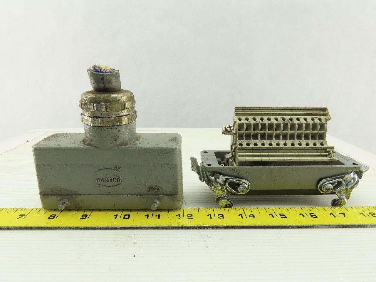 Harting Han 24 E-M 24 Pin Housing Assembly Base & Hood W/Inserts 16A 500V