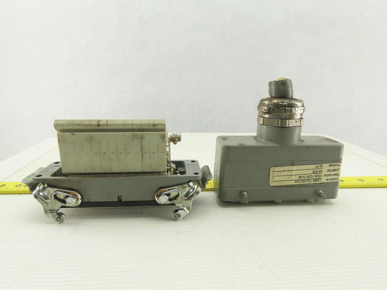 Harting Han 24 E-M 24 Pin Housing Assembly Base & Hood W/Inserts 16A 500V