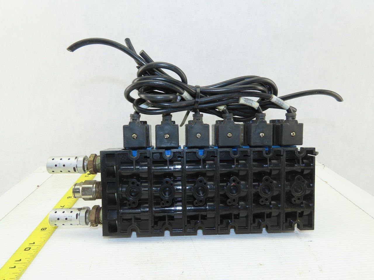 Rexroth PW67697-5C 6 Pneumatic Valves 24VDC Coil Manifold Assembly W/Silencers