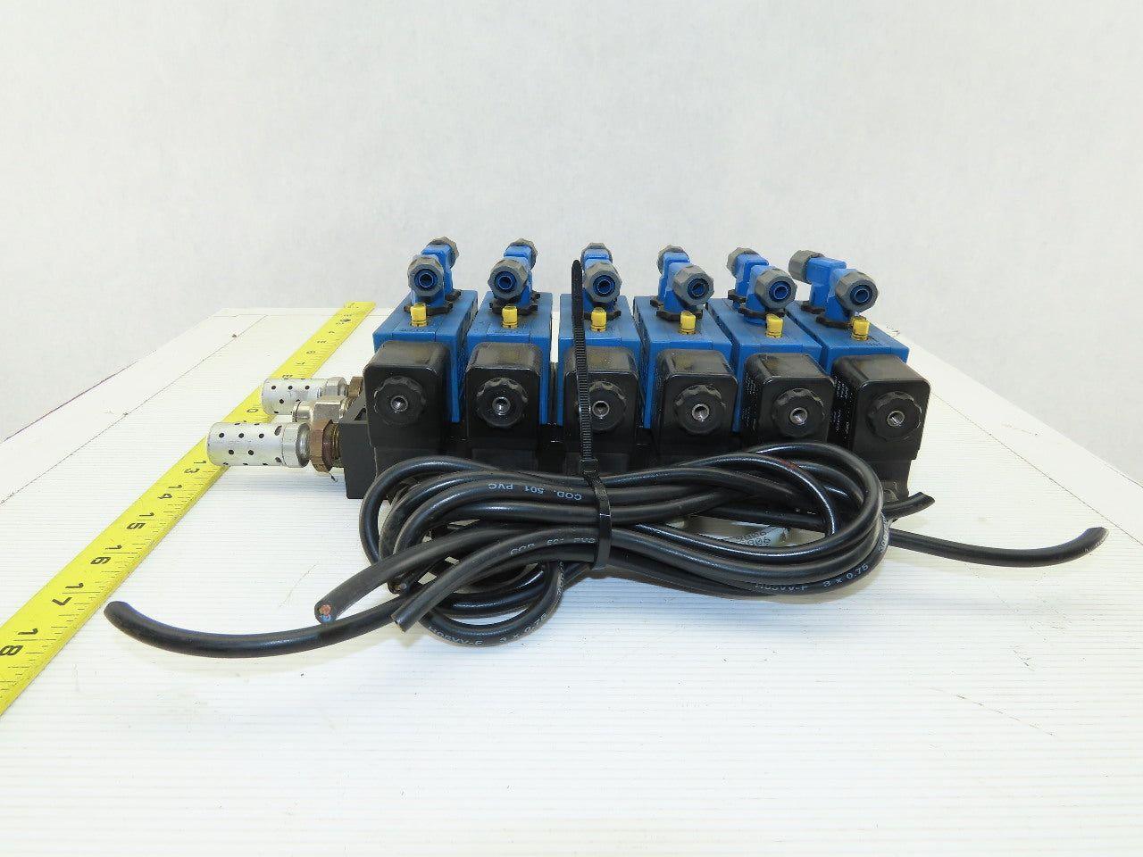 Rexroth PW67697-5C 6 Pneumatic Valves 24VDC Coil Manifold Assembly W/Silencers