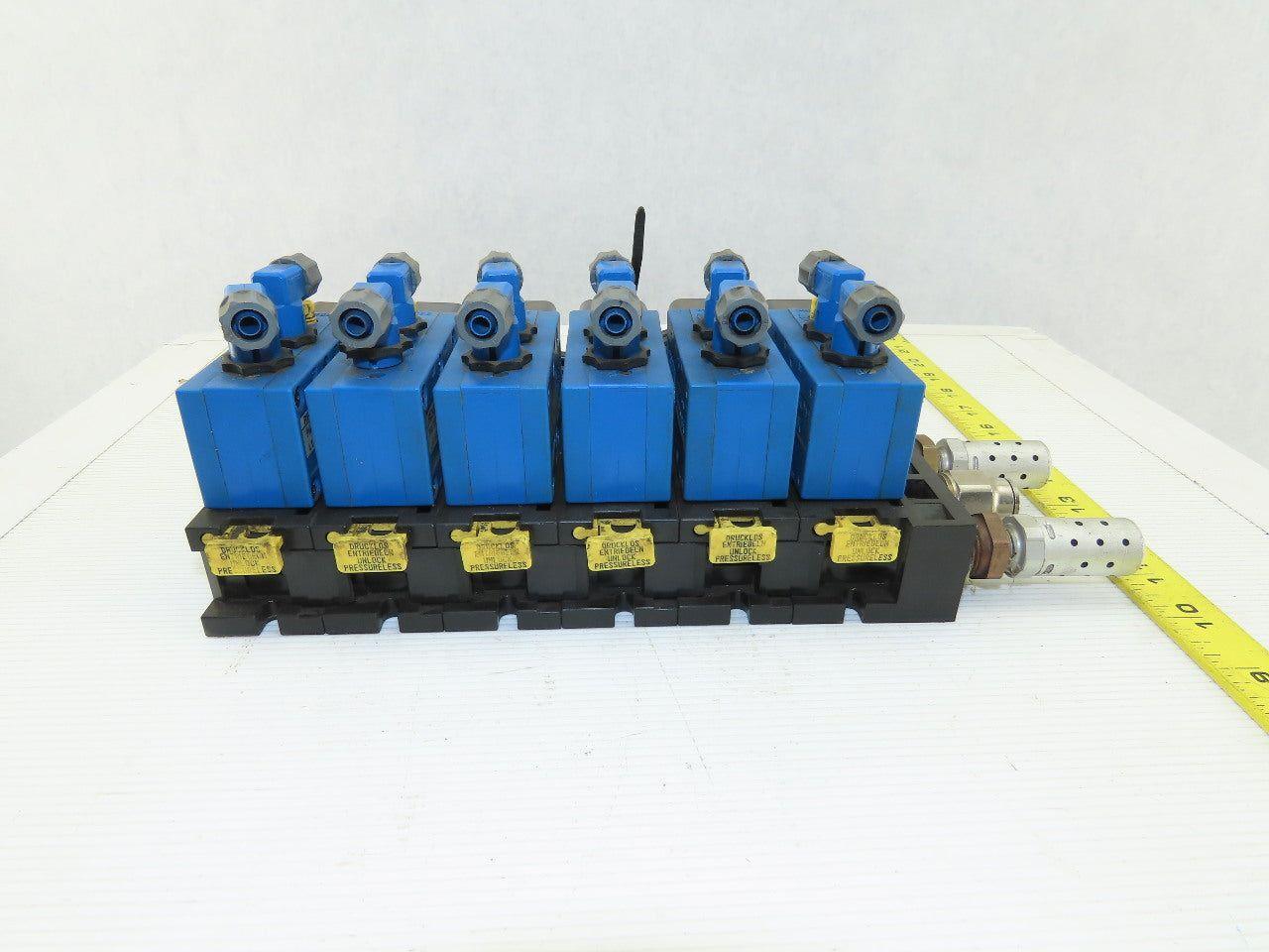 Rexroth PW67697-5C 6 Pneumatic Valves 24VDC Coil Manifold Assembly W/Silencers