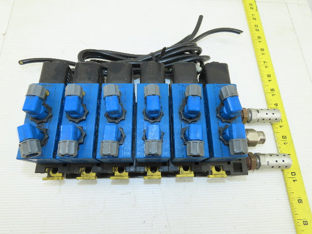 Rexroth PW67697-5C 6 Pneumatic Valves 24VDC Coil Manifold Assembly W/Silencers