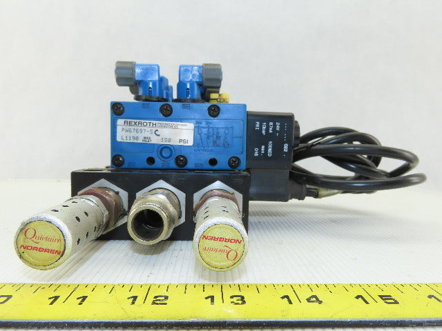 Rexroth PW67697-5C 3 Pneumatic Valves 24VDC Coil Manifold Assembly