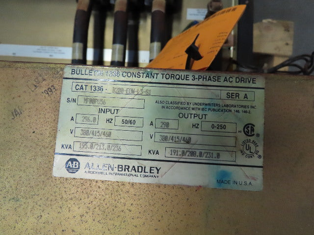 Allen Bradley 1336-B200-EOW-L3-S1 Ser A 200Hp AC Drive 380/415/460V 296A 0-250HZ