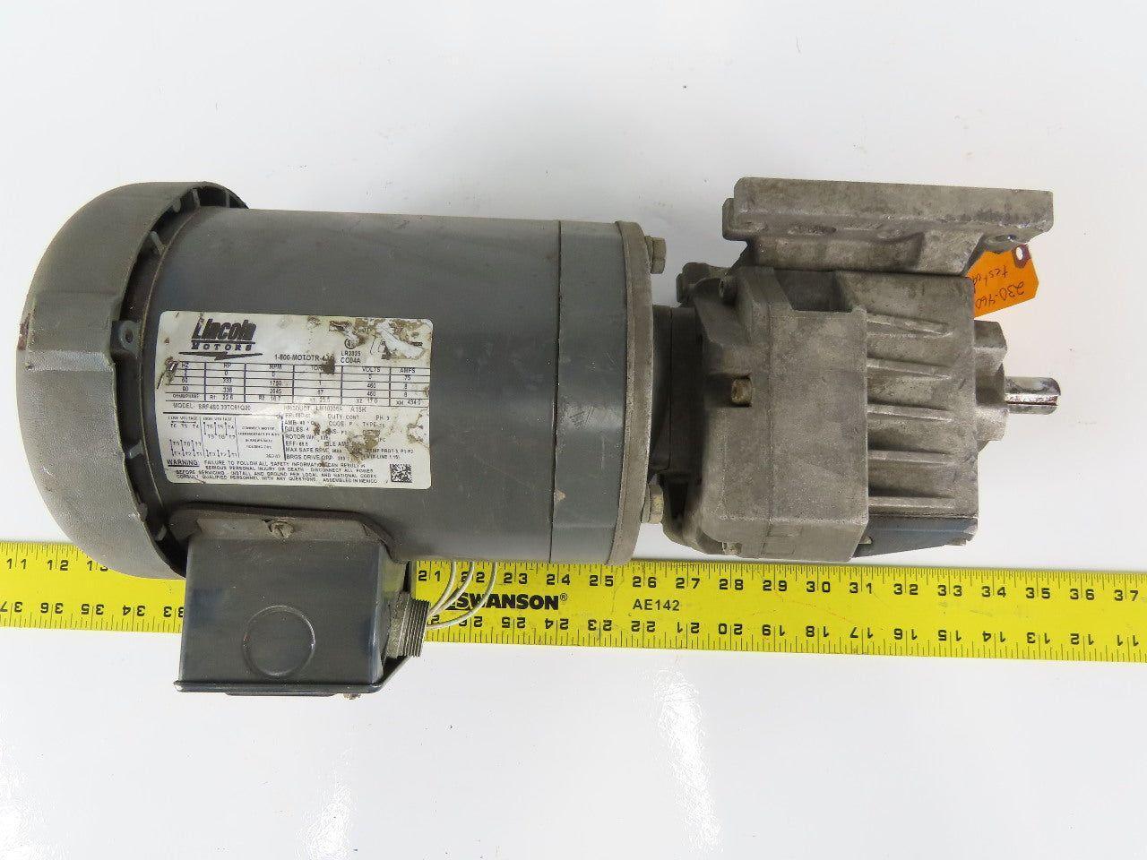 Grove Gear P7172011.B1 Inline Gear Motor 1/3Hp 460V 3ph 15.3: Ratio 3/4" Shaft