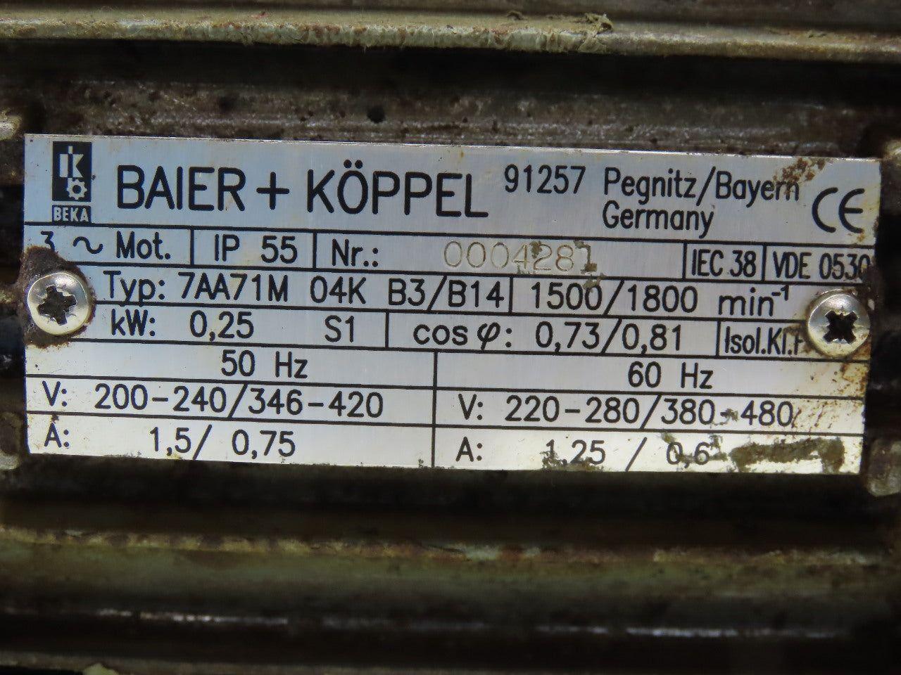 Baier Koppel D-91257 Hydraulic Pump & 0.25KVA Motor 208-230/485/460V 3Ph