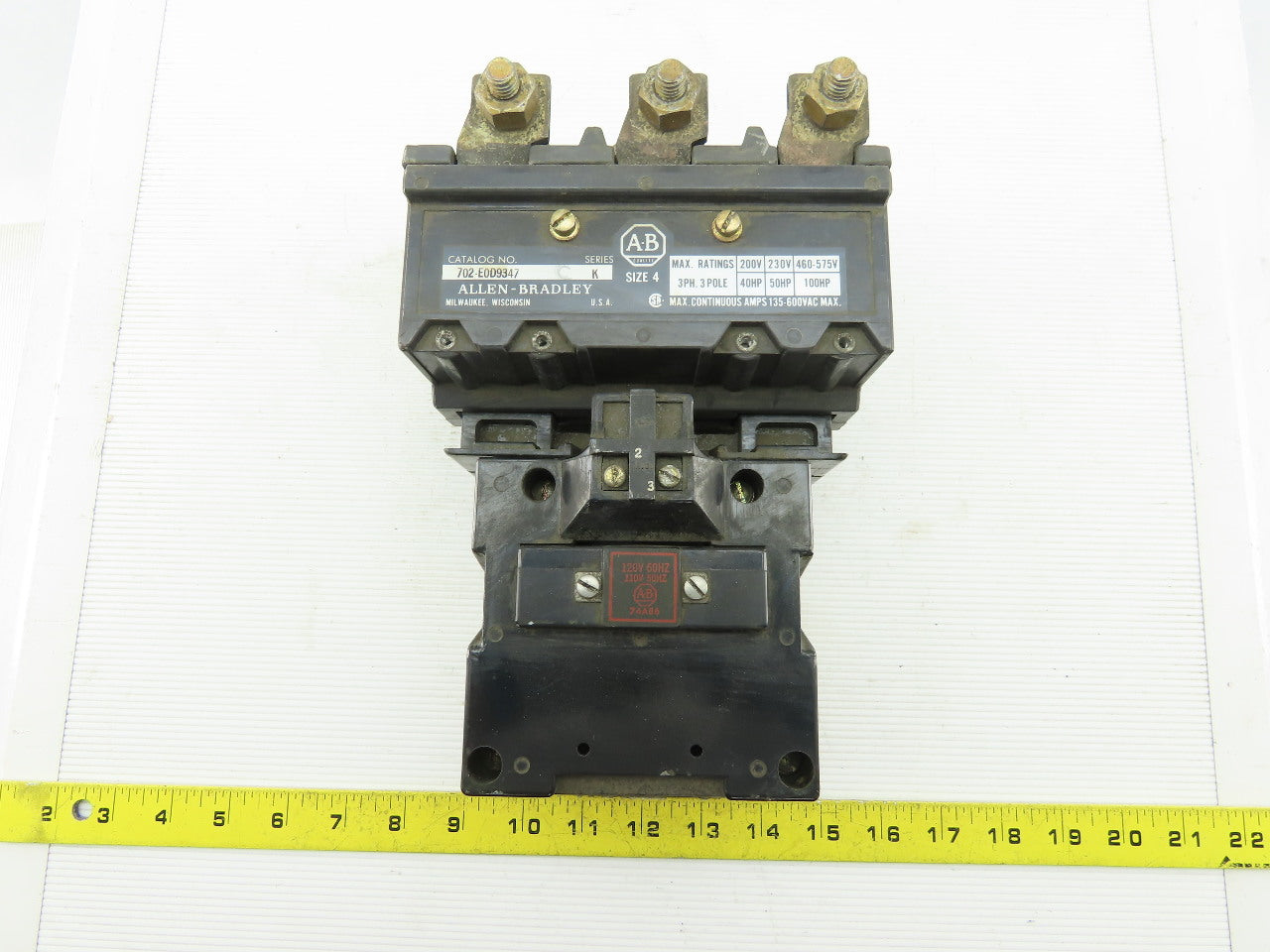 Allen Bradley 702-E0D9347 SER. K Motor Starter Size 4 100HP 600V 135A 120V Coil
