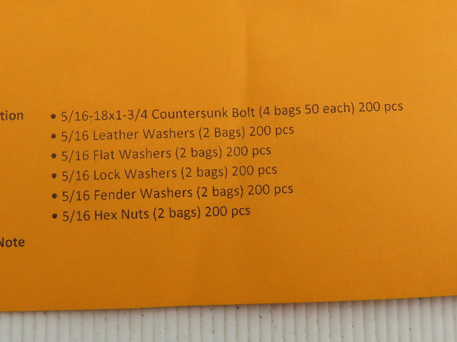 Tapco 5/16-18x1-3/4 Countersunk Bolt Fender Washer Flat Lock & Hex Nut Bulk Lot