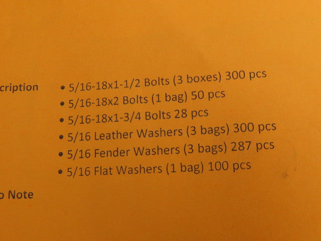 Tapco 5/16-18x1-1/2 Flat Countersunk Bolts W/Washers And Hex Nuts Bulk Lot