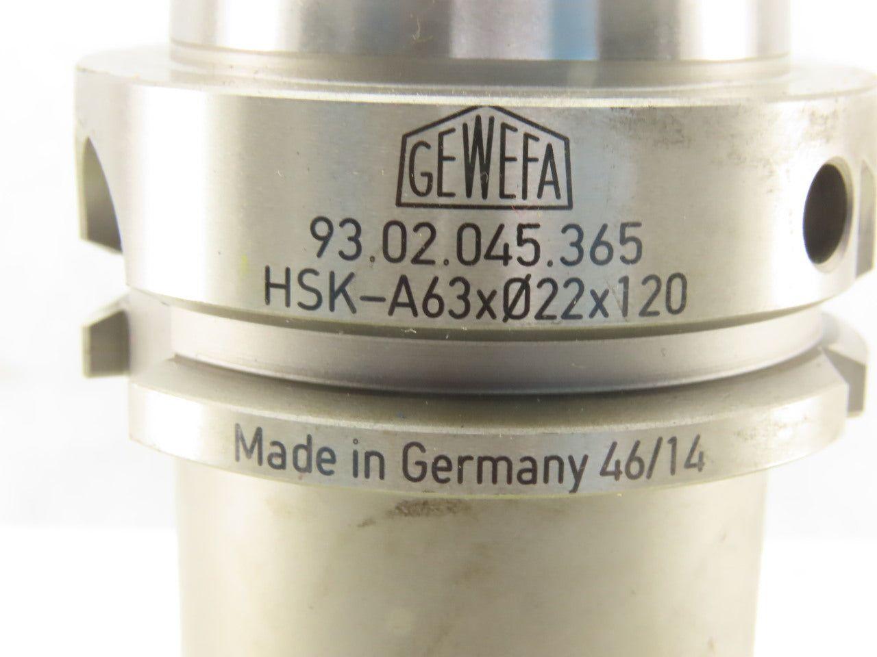 GEWEFA HSK-A63 z022x120-4X90° Shell/Face Mill Tool Holder 22mm Pilot 120mm Proj.