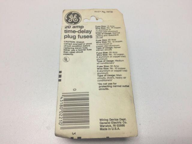 General Electric GE37420-3D5 Time Delay Plug Fuses 20A-125VAC (5 packs of 3)