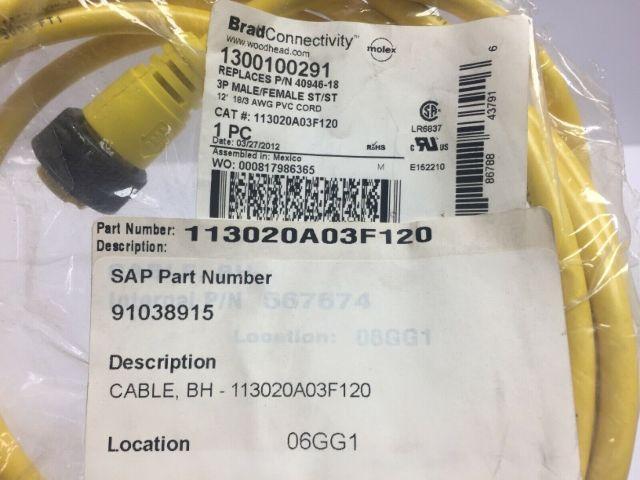 Woodhead Connectivity 113020A03F120 3P Male/Female ST/ST 12' 18/3 AWG PVC Cord