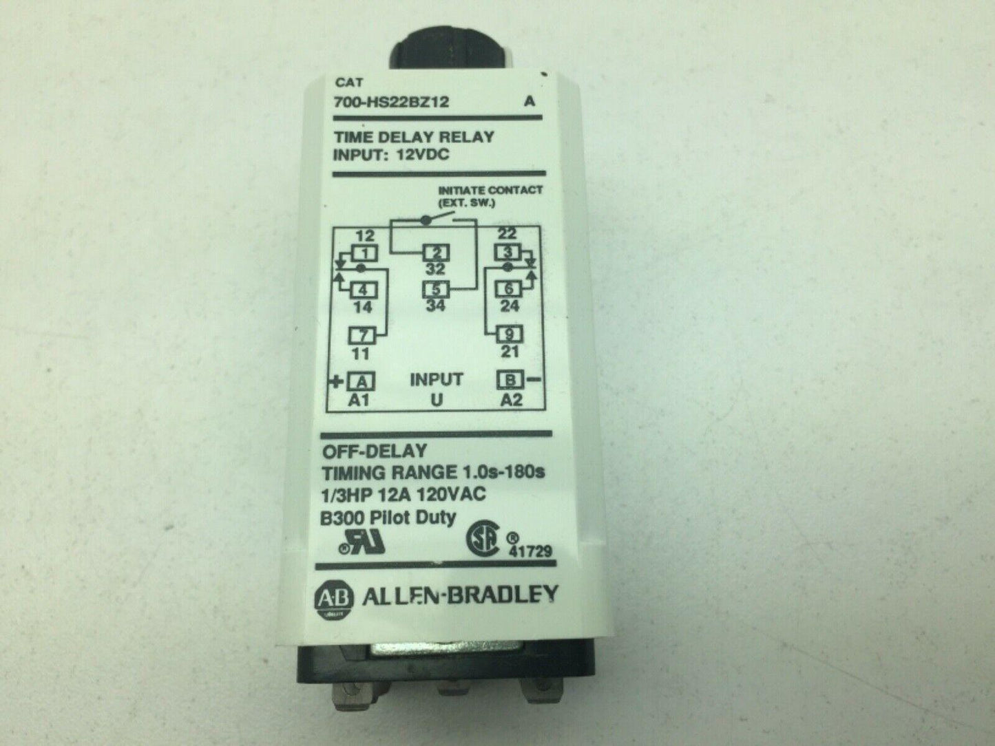 Allen Bradley 700-HS22BZ12/A Time Delay Relay 180 Seconds 12A Series A 12VDC