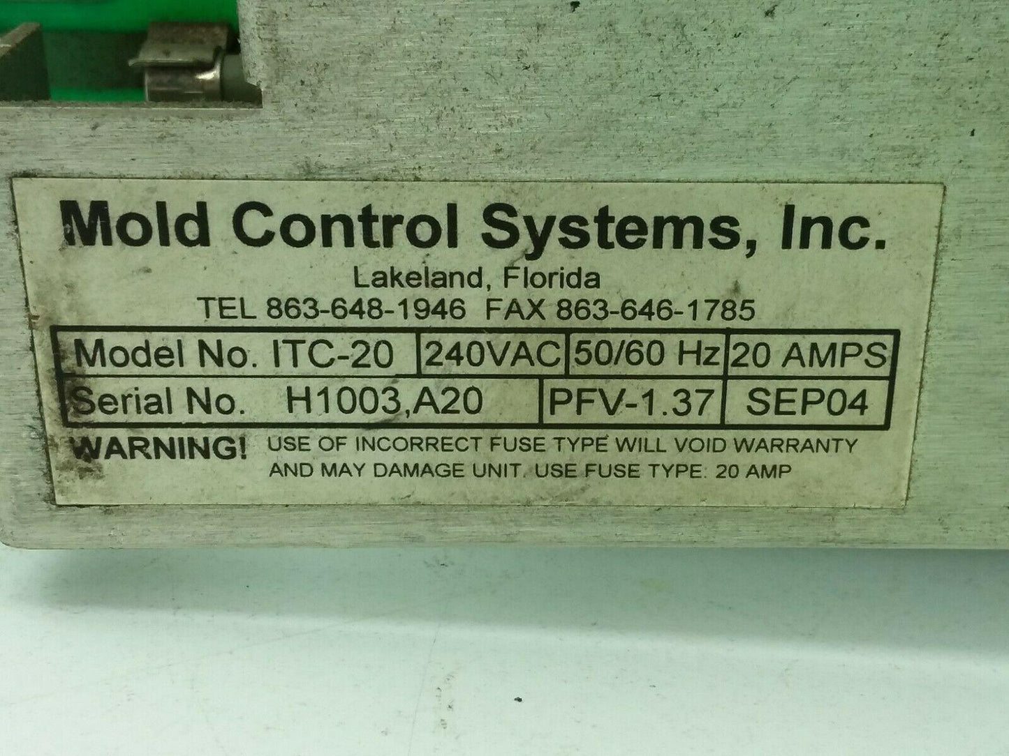 Mold Control Systems ITC-20 Microprocessor Controller 240VAC 20A