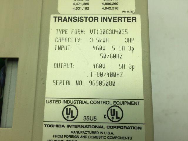 Toshiba VT130G3U4035 G3 Transistor Inverter AC Drive 3HP 460V 5.5A 3P
