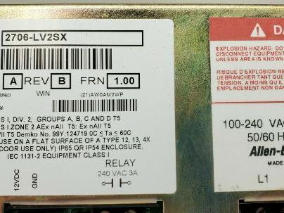 Allen Bradley 2706-LV2SX/A DataLiner 100-240VAC 0.60-0.25A Series A Rev B