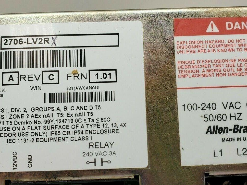Allen Bradley 2706-LV2RX/A DataLiner 100-240VAC 0.60-0.25A Series A Rev C