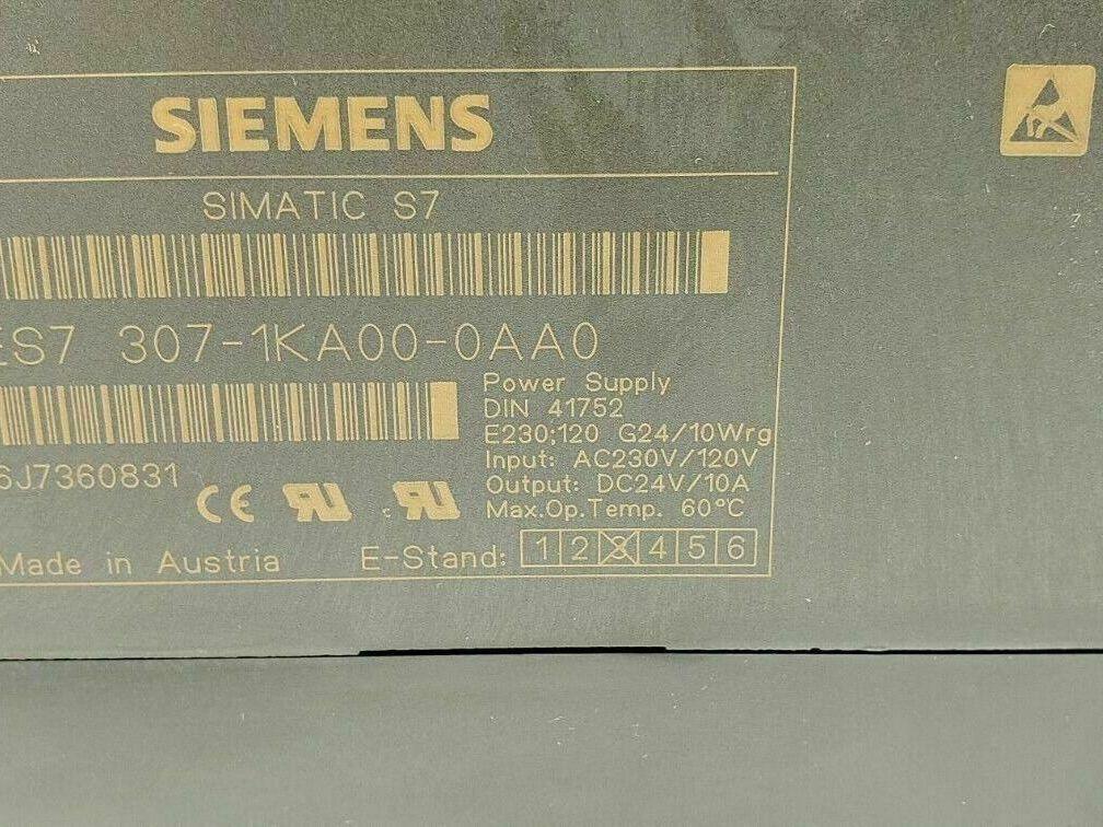 Siemens 6ES7 307-1KA00-0AA0 Simatic S7 Power Supply 24VDC