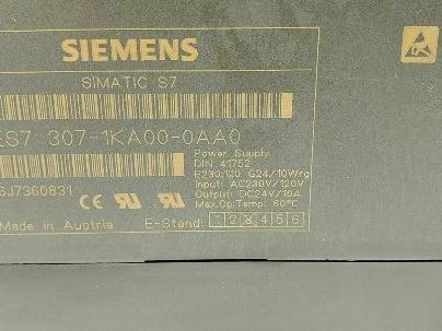 Siemens 6ES7 307-1KA00-0AA0 Simatic S7 Power Supply 24VDC