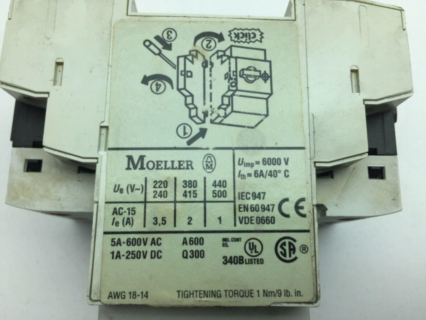 Moeller PKZM01-4 Circuit Breaker 5A 600VAC 3 Pole DIN Rail Mount