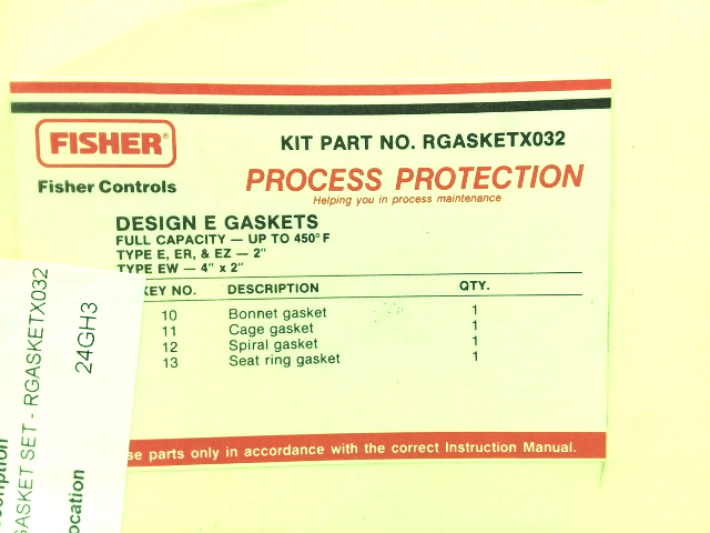 Fisher RGASKETX032 Valve Gasket Kit 2" Design E LOT OF 2