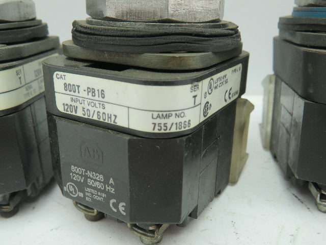Allen Bradley 800T-PB16 Illuminated Push Button Ser T 120V WHITE NO/NC Lot of 5