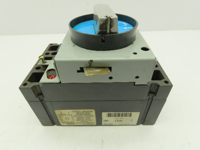 General Electric TED136D15 3 Pole Circuit Breaker 15 Amp. 600 Vac. W/ Turn Trip