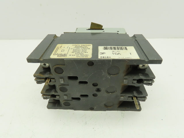 General Electric TED136D15 3 Pole Circuit Breaker 15 Amp. 600 Vac. W/ Turn Trip