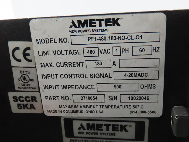 Ametek PF1-480-180-NO-CL-O1 HDR Power Systems