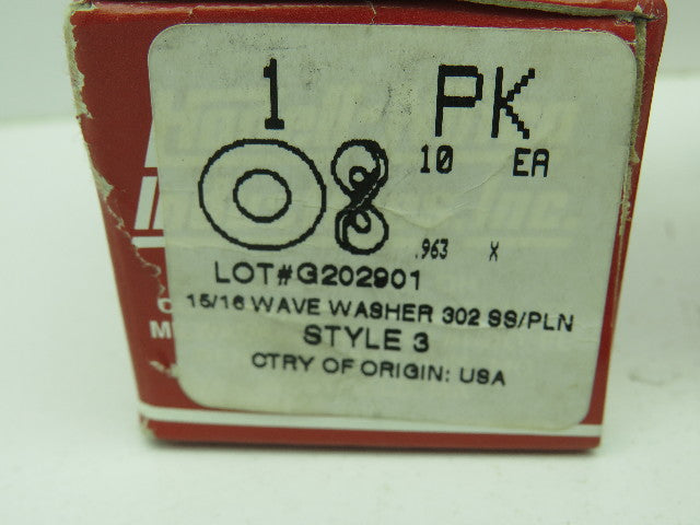Zoro WA3W35153503P Wave Washer 15/16 SS Plain Style 3 Wavy LOT OF 40