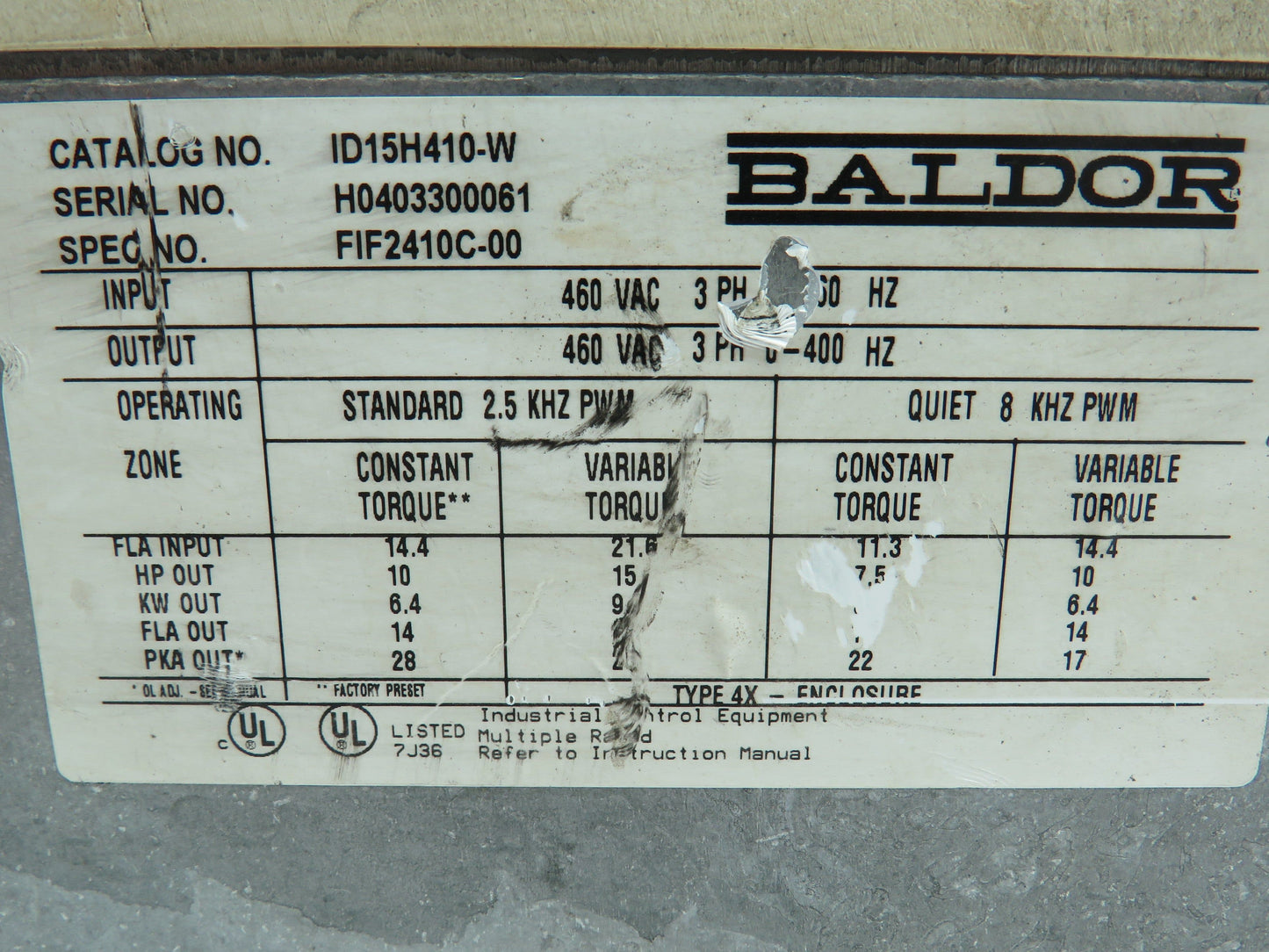 Baldor ID15H410-W 10 Hp.Washdown Duty AC Drive