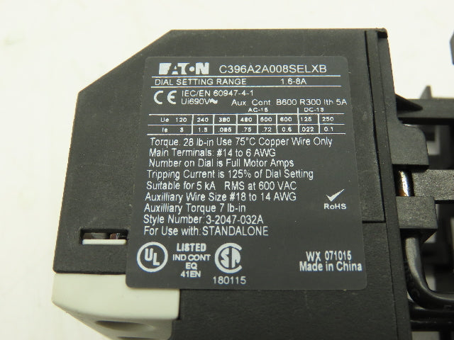 Cutler-Hammer XTAE007B10TD3E008 24VDC Coil Starter 3P FVNR 7A FrameB1NO 1.6-8.0A