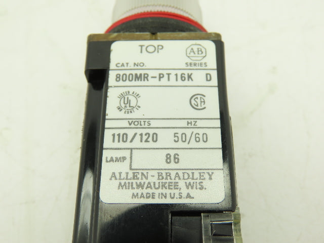 Allen Bradley 800MR-PT16K Push-To-Test Pilot Light BLUE 22mm Ser D Push Button