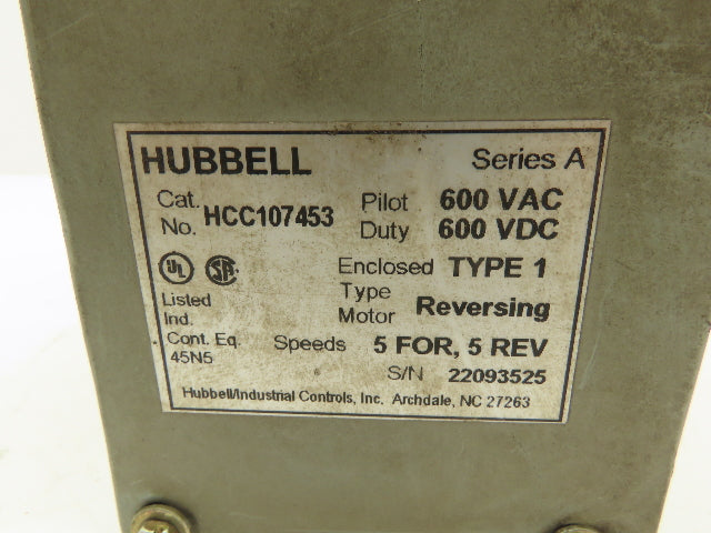 Square D HCC107453 Master Switch Reversing 5-Speed Forward/Reverse 600VAC/VDC