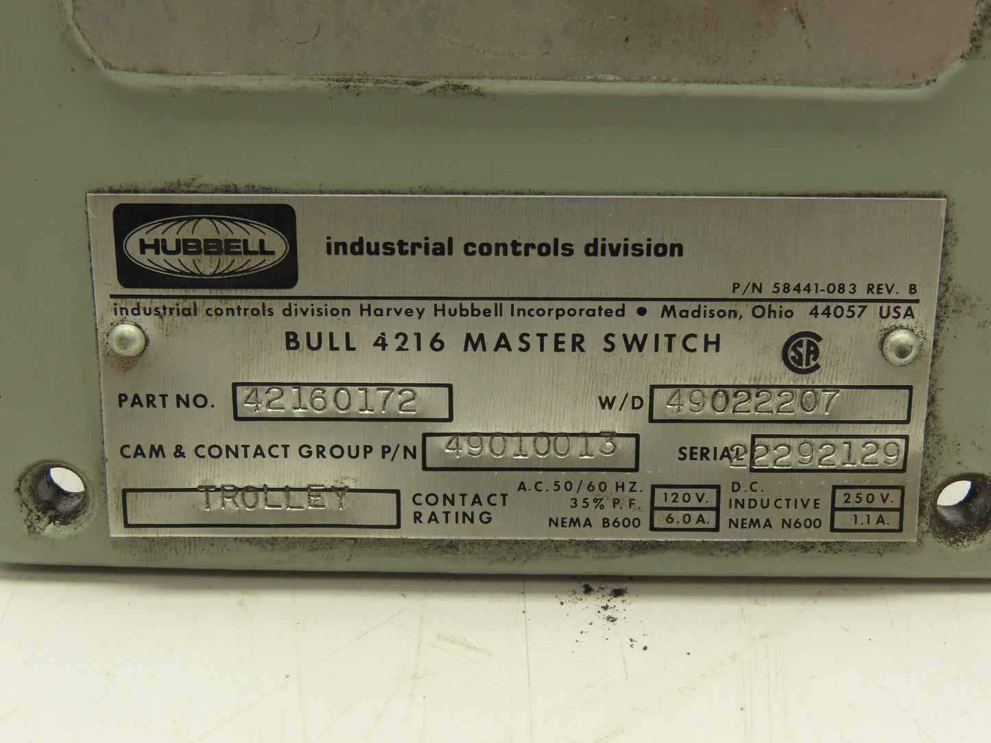 Hubbell 49010013 4216 Cam Operated Master Switch Parts